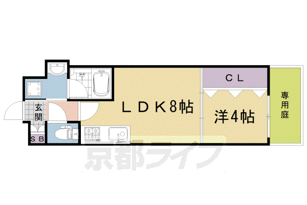 阪急電鉄京都線 大宮駅(京都) 徒歩7分 4階建 築6年(1LDK/1階)の間取り写真