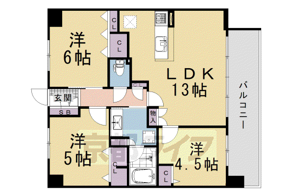 プレサンスロジェ京都西大路(3LDK/2階)の間取り写真