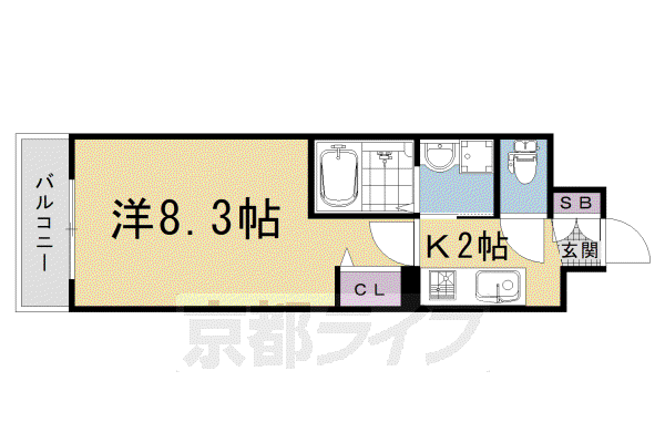京都市東西線 太秦天神川駅 徒歩8分 7階建 築6年(1K/2階)の間取り写真