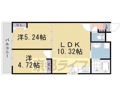 カルハート太秦天神川(2LDK/2階)の間取り写真