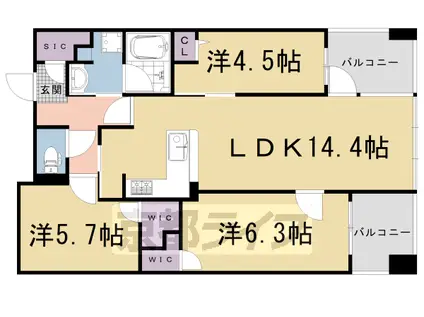 山陰本線 太秦駅(ＪＲ) 徒歩9分 5階建 築5年(3LDK/3階)の間取り写真