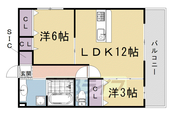 阪急電鉄京都線 西京極駅 徒歩2分 3階建 築5年(2LDK/2階)の間取り写真
