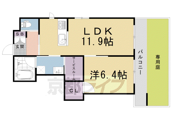 阪急電鉄京都線 西院駅(阪急) 徒歩2分 4階建 築6年(1LDK/1階)の間取り写真
