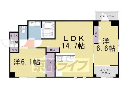 阪急電鉄京都線 西京極駅 徒歩11分 3階建 築5年(2LDK/2階)の間取り写真