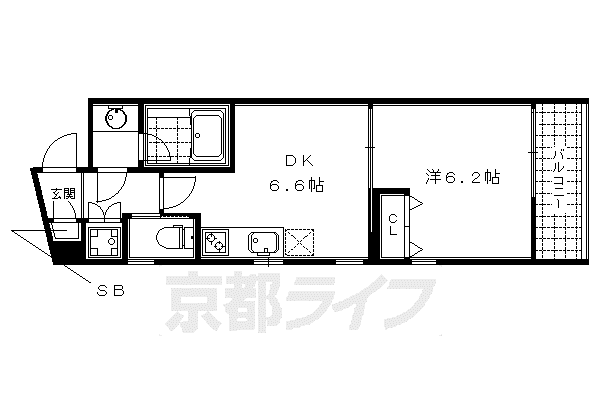 京都市烏丸線 五条駅(京都市営) 徒歩8分 5階建 築16年(1DK/4階)の間取り写真