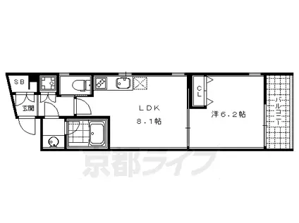 京都市烏丸線 五条駅(京都市営) 徒歩8分 5階建 築15年(1LDK/2階)の間取り写真