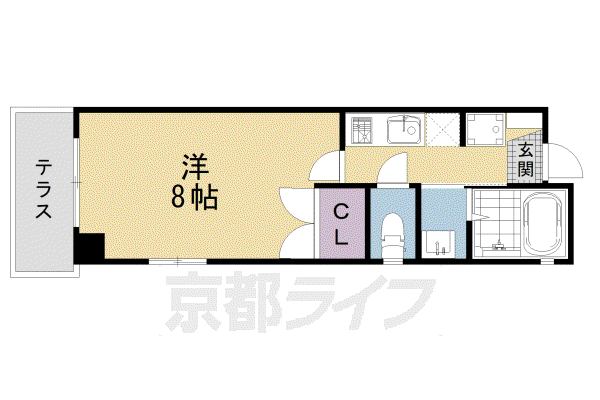 山陰本線 二条駅 徒歩7分 3階建 築20年(1K/1階)の間取り写真