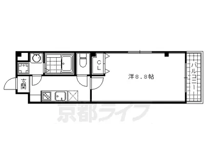 京都市烏丸線 五条駅(京都市営) 徒歩6分 4階建 築16年(1K/2階)の間取り写真
