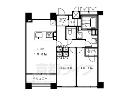 京都市烏丸線 四条駅(京都市営) 徒歩4分 10階建 築15年(2LDK/4階)の間取り写真