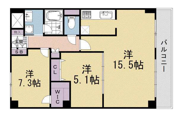 リヴェール綾堀川(2LDK/7階)の間取り写真