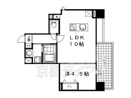 京都市烏丸線 烏丸御池駅 徒歩6分 10階建 築13年(1LDK/7階)の間取り写真