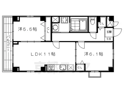 京都市烏丸線 烏丸御池駅 徒歩7分 5階建 築14年(2LDK/4階)の間取り写真