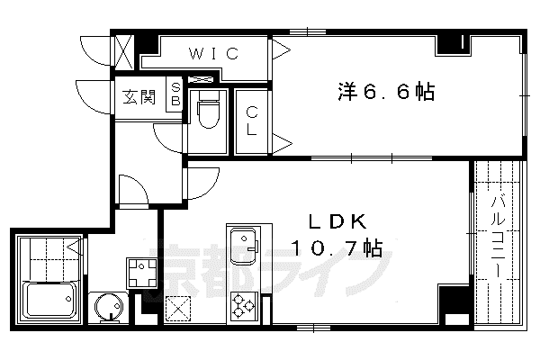 京都市烏丸線 烏丸御池駅 徒歩7分 5階建 築14年(1LDK/2階)の間取り写真