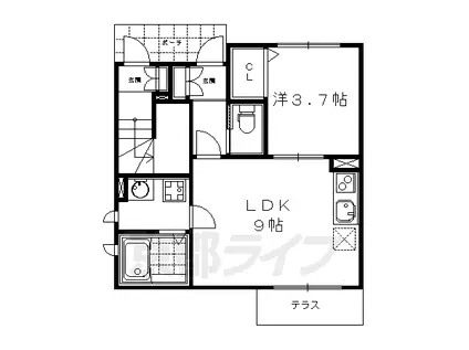 京都市東西線 東山駅(京都) 徒歩1分 2階建 築13年(1LDK/1階)の間取り写真