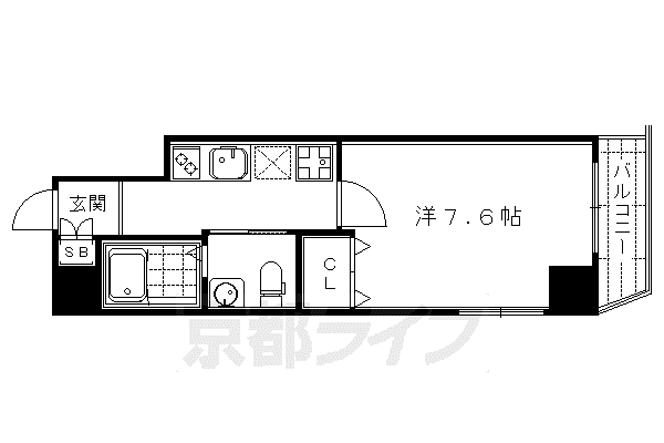 阪急電鉄京都線 大宮駅(京都) 徒歩5分 7階建 築13年(1K/2階)の間取り写真