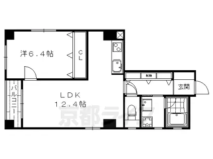 京都市烏丸線 丸太町駅(京都市営) 徒歩4分 5階建 築13年(1LDK/4階)の間取り写真