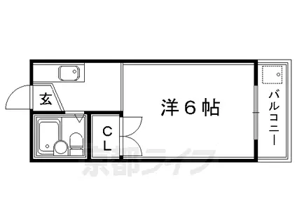 京都市東西線 二条城前駅 徒歩8分 3階建 築45年(1K/3階)の間取り写真