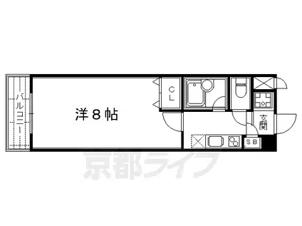 京都市烏丸線 四条駅(京都市営) 徒歩5分 10階建 築26年(1K/6階)の間取り写真