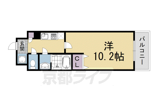 京都市烏丸線 四条駅(京都市営) 徒歩5分 10階建 築26年(1K/9階)の間取り写真