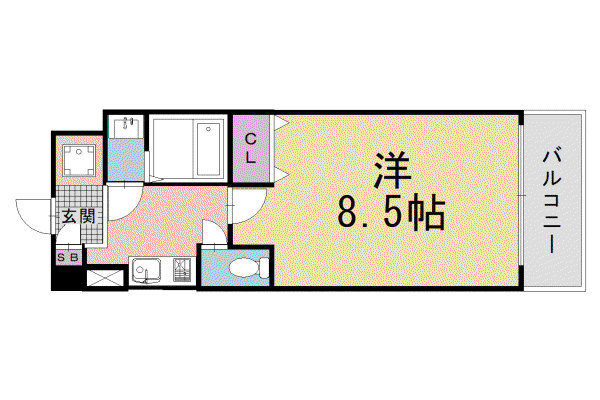 京都市烏丸線 四条駅(京都市営) 徒歩5分 10階建 築26年(1K/6階)の間取り写真