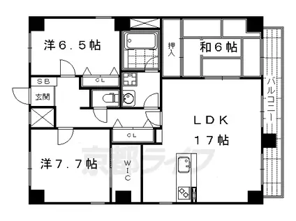 京都市烏丸線 烏丸御池駅 徒歩7分 5階建 築13年(3LDK/3階)の間取り写真