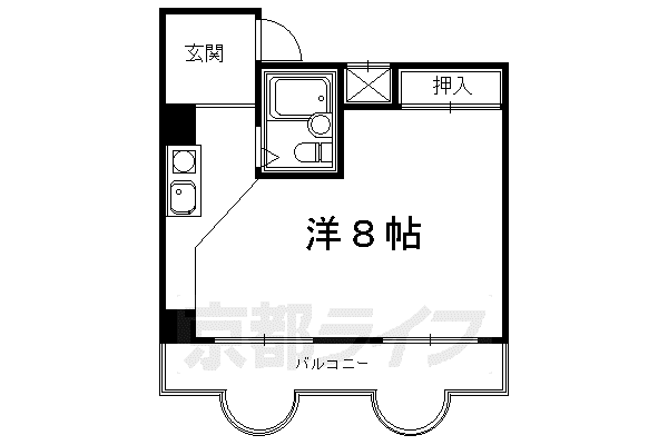 京都市烏丸線 五条駅(京都市営) 徒歩2分 8階建 築39年(1K/6階)の間取り写真