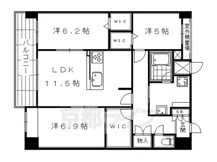 京都市東西線 二条城前駅 徒歩6分 4階建 築12年(3LDK/2階)の間取り写真