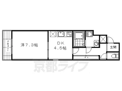 京都市烏丸線 四条駅(京都市営) 徒歩9分 5階建 築13年(1DK/5階)の間取り写真