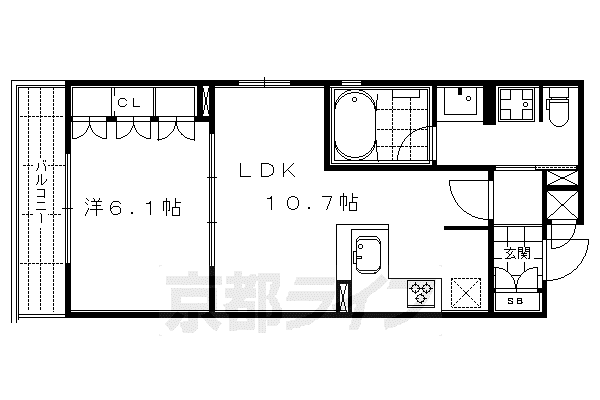 京都市烏丸線 四条駅(京都市営) 徒歩9分 5階建 築13年(1LDK/3階)の間取り写真