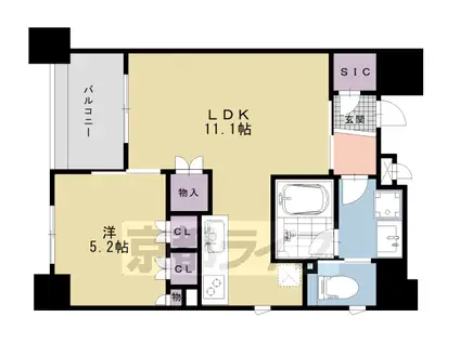 京都市烏丸線 四条駅(京都市営) 徒歩4分 9階建 築12年(1LDK/9階)の間取り写真