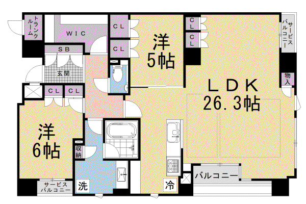 京都市烏丸線 烏丸御池駅 徒歩3分 11階建 築13年(2LDK/10階)の間取り写真