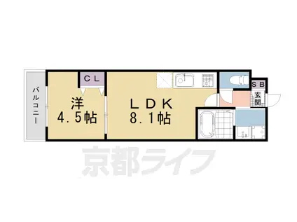 山陰本線 二条駅 徒歩4分 3階建 築12年(1LDK/地下階)の間取り写真