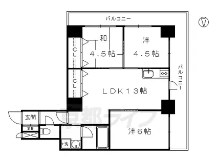 パレジット五条(3LDK/5階)の間取り写真