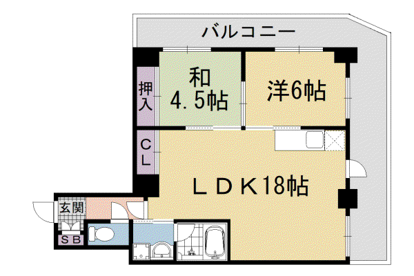山陰本線 丹波口駅 徒歩5分 11階建 築44年(2LDK/3階)の間取り写真