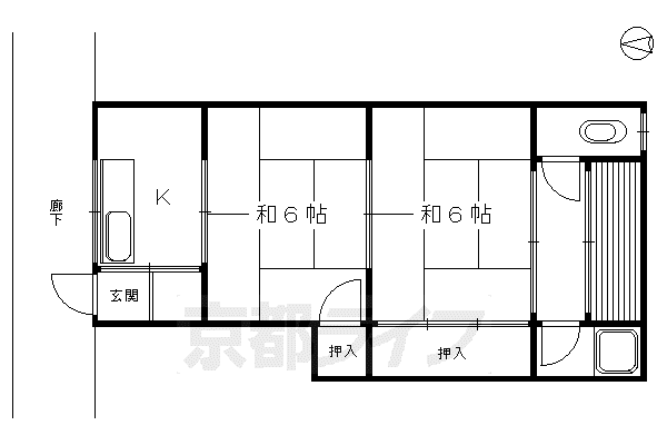 東海道本線 西大路駅 徒歩11分 2階建 築44年(2K/2階)の間取り写真