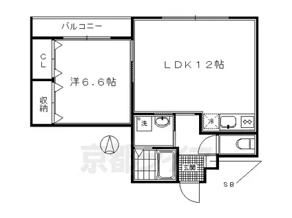 山陰本線 丹波口駅 徒歩7分 3階建 築15年(1LDK/1階)の間取り写真