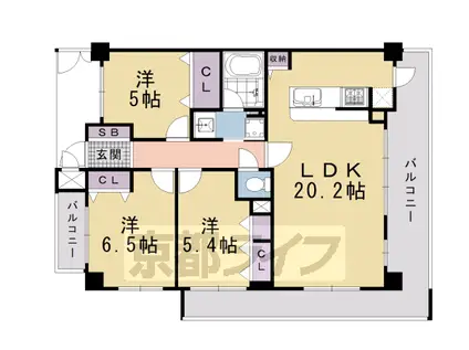 近鉄京都線 十条駅(近鉄) 徒歩6分 7階建 築15年(3LDK/6階)の間取り写真