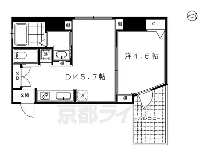 東海道本線 京都駅 徒歩5分 10階建 築14年(1DK/8階)の間取り写真
