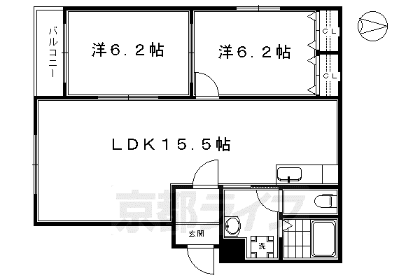 東海道本線 西大路駅 徒歩15分 3階建 築22年(2LDK/1階)の間取り写真