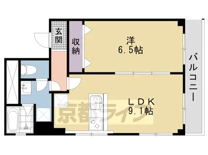 近鉄京都線 上鳥羽口駅 徒歩5分 5階建 築51年(1LDK/5階)の間取り写真