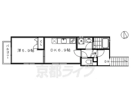 京阪電気鉄道京阪線 清水五条駅 徒歩7分 2階建 築14年(1DK/2階)の間取り写真