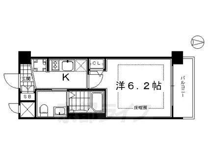 近鉄京都線 東寺駅 徒歩4分 7階建 築14年(1K/2階)の間取り写真