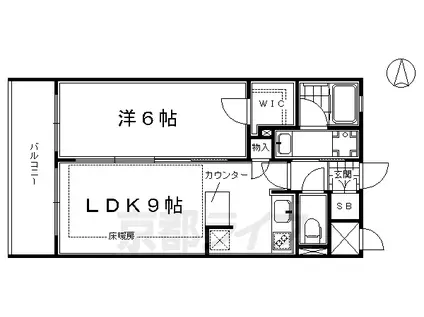 近鉄京都線 東寺駅 徒歩4分 7階建 築14年(1LDK/1階)の間取り写真