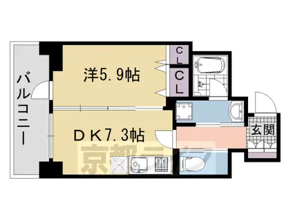 ベラジオ五条堀川Ⅲ(1DK/4階)の間取り写真