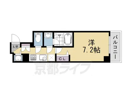 京都市烏丸線 五条駅(京都市営) 徒歩9分 7階建 築13年(1K/2階)の間取り写真