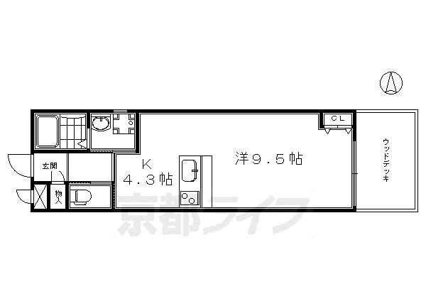 京都市烏丸線 五条駅(京都市営) 徒歩3分 3階建 築13年(1DK/1階)の間取り写真