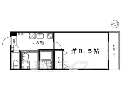 京都市烏丸線 五条駅(京都市営) 徒歩2分 5階建 築12年(1K/3階)の間取り写真
