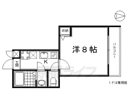 山陰本線 丹波口駅 徒歩5分 4階建 築13年(1K/1階)の間取り写真