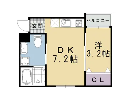 京都市烏丸線 五条駅(京都市営) 徒歩7分 3階建 築12年(1DK/2階)の間取り写真