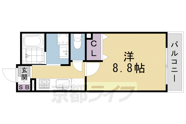 近鉄京都線 東寺駅 徒歩10分 3階建 築13年(1K/2階)の間取り写真